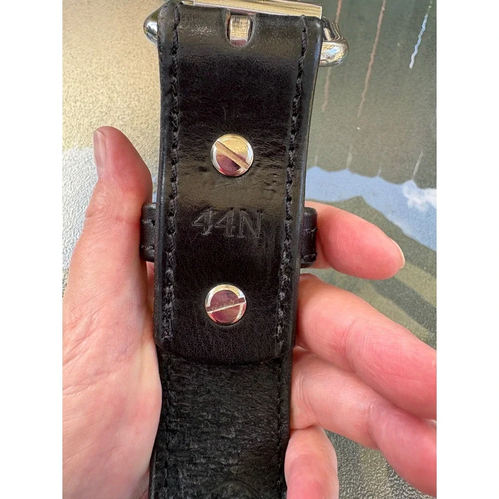 Mens Black Leather Work Belt USA Made Heavy Duty Roller Buckle Size 44N 1.5 Inch